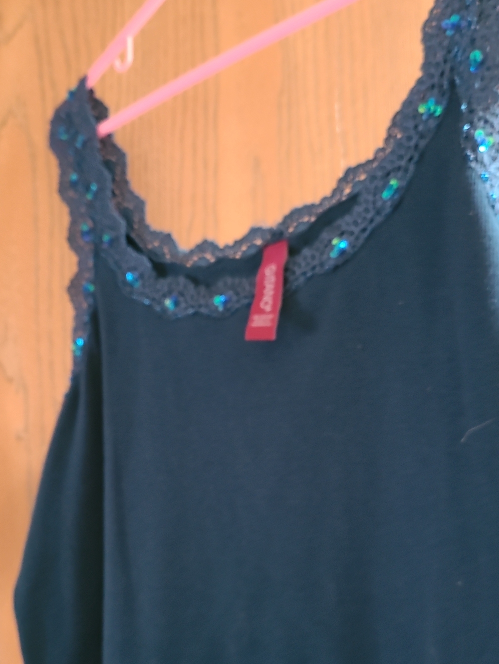 Gitano Navy Blue Sequin Lace Trim Tank Top